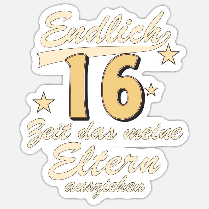 GEBURTSTAG ENDLICH 16 Sticker Größe S (10 x 10 cm)