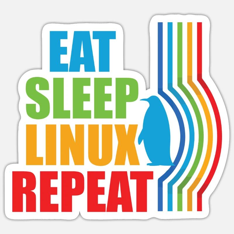 Eat Sleep Linux Répéter Rétro Pingouin Nerd Geek Sticker taille S (10 x 10 cm)