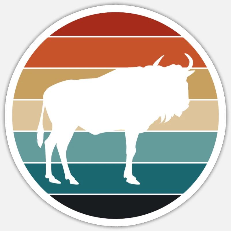 Retro Wildebeest White-tailed Gnu Whitebearded gnu Africa Sticker size S (10 x 10 cm)