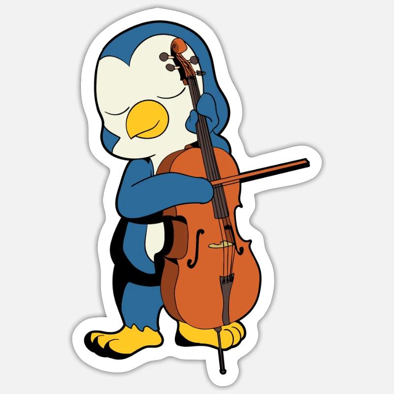 Comic Penguin plays cello Sticker size S (10 x 10 cm)