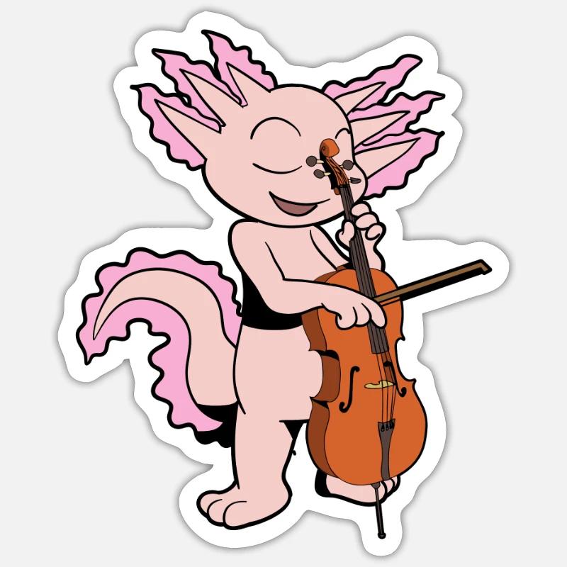 Comic Axolotl plays cello Sticker size S (10 x 10 cm)