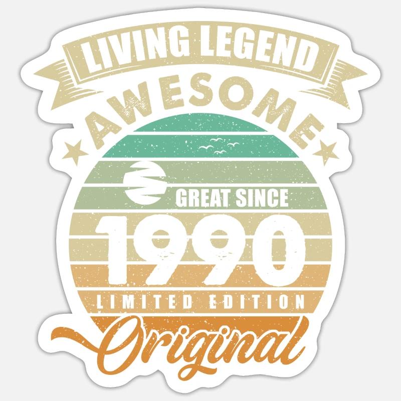 1990 Anniversaire Rétro Original - Sticker taille S (10 x 10 cm) - blanc mat