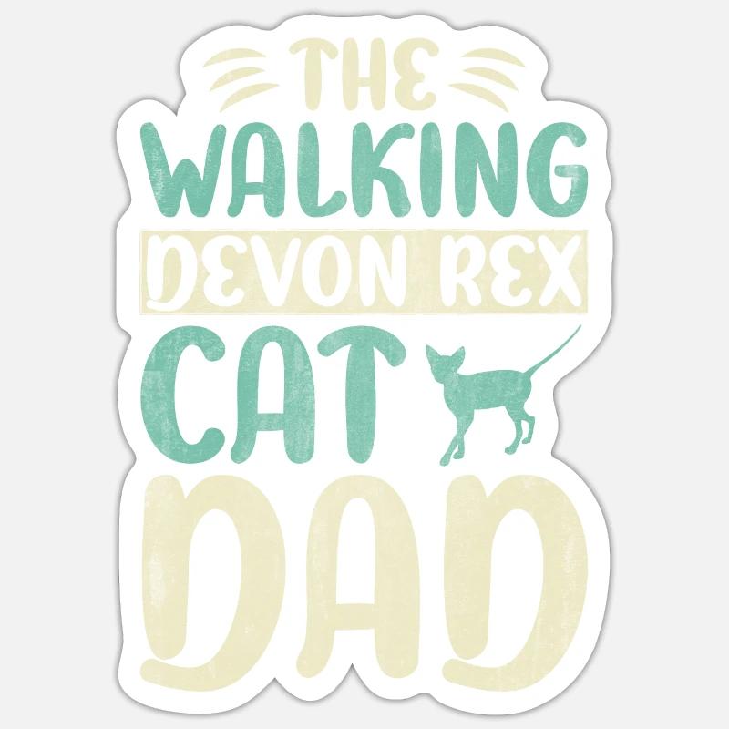 La marche Devon Rex Cat Dad Kitty Cat Walking Sticker taille S (10 x 10 cm)