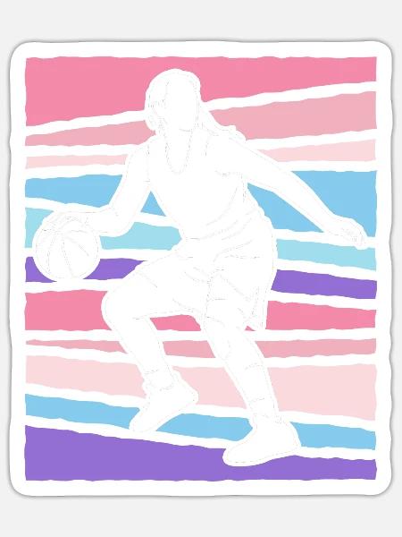 Retro Basketballerin Basketball Damen - Sticker Größe S (10 x 10 cm) - Mattweiß
