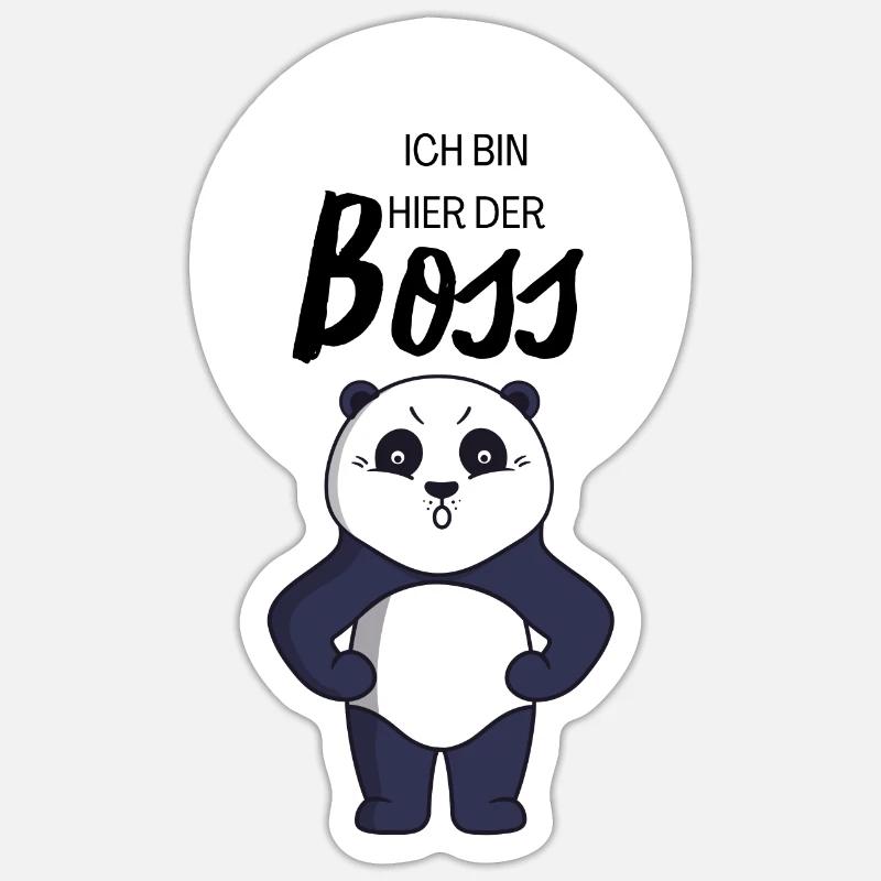 Ich Bin Der Chef Hier Bär Business Panda Lachen - Sticker Größe S (10 x 10 cm) - Mattweiß