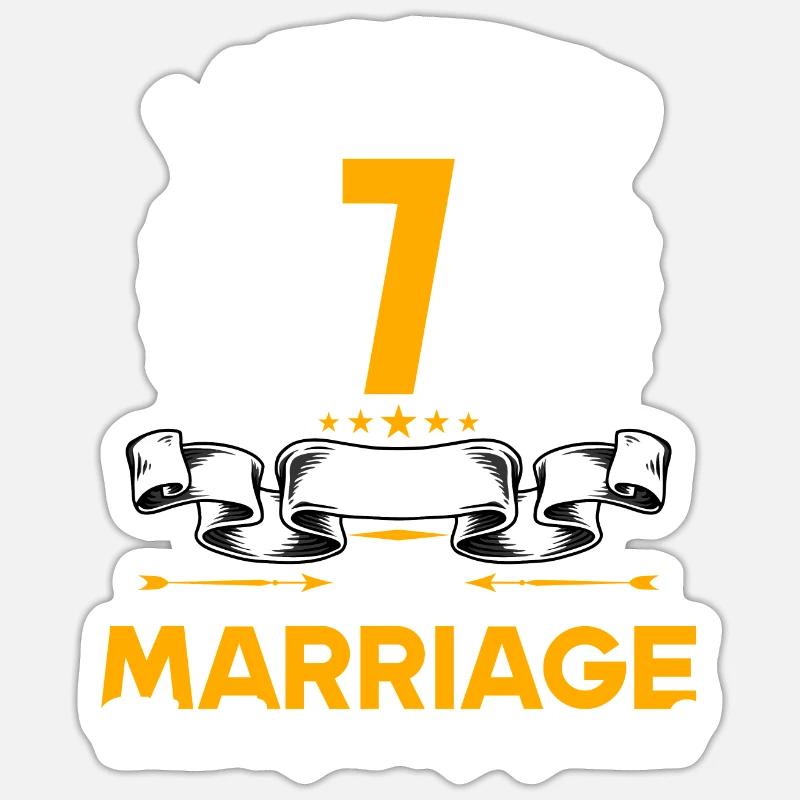 J’ai survécu à 7 ans de mariage 7ème anniversaire de mariage - Sticker taille S (10 x 10 cm) - blanc mat