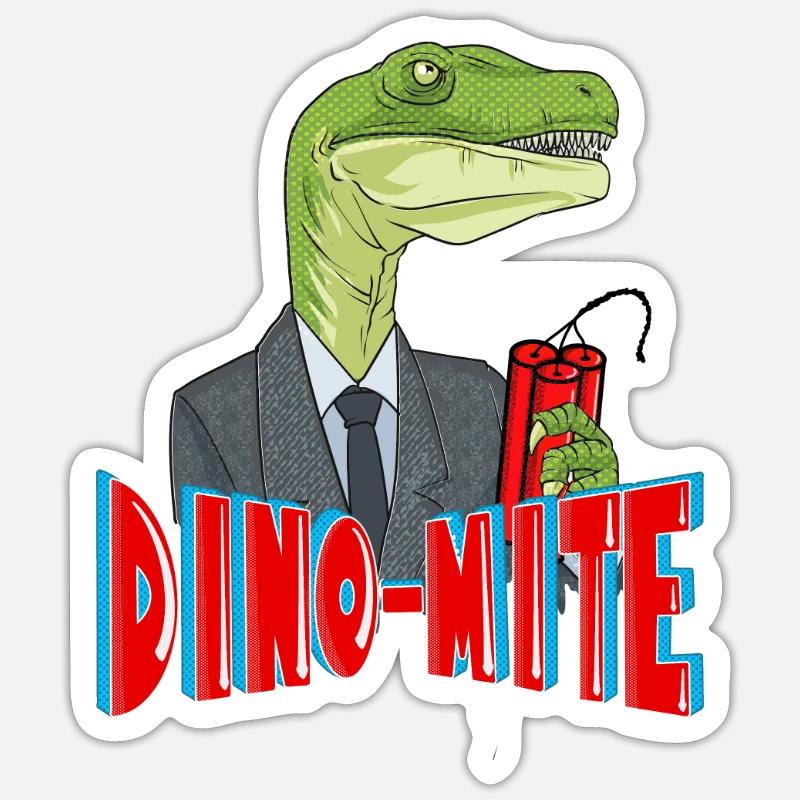 Dinosaure explosif Dino-Mite avec dynamite dans - Sticker taille S (10 x 10 cm) - blanc mat