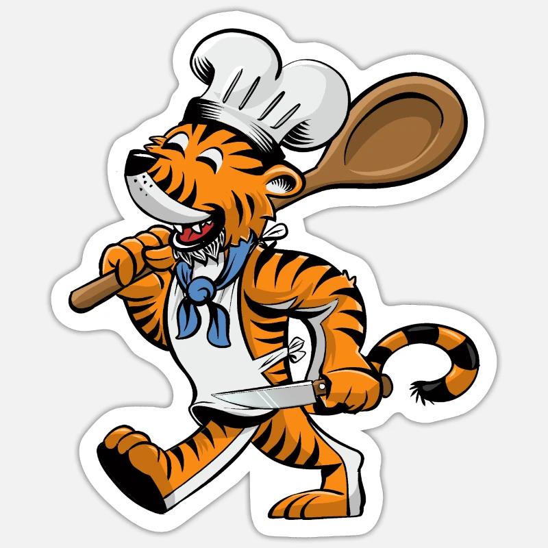 Tiger Küchenchef - Sticker Größe S (10 x 10 cm) - Mattweiß