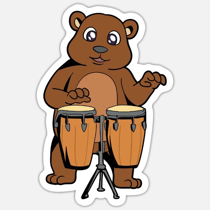 Comic Bear joue des percussions Sticker taille S (10 x 10 cm)