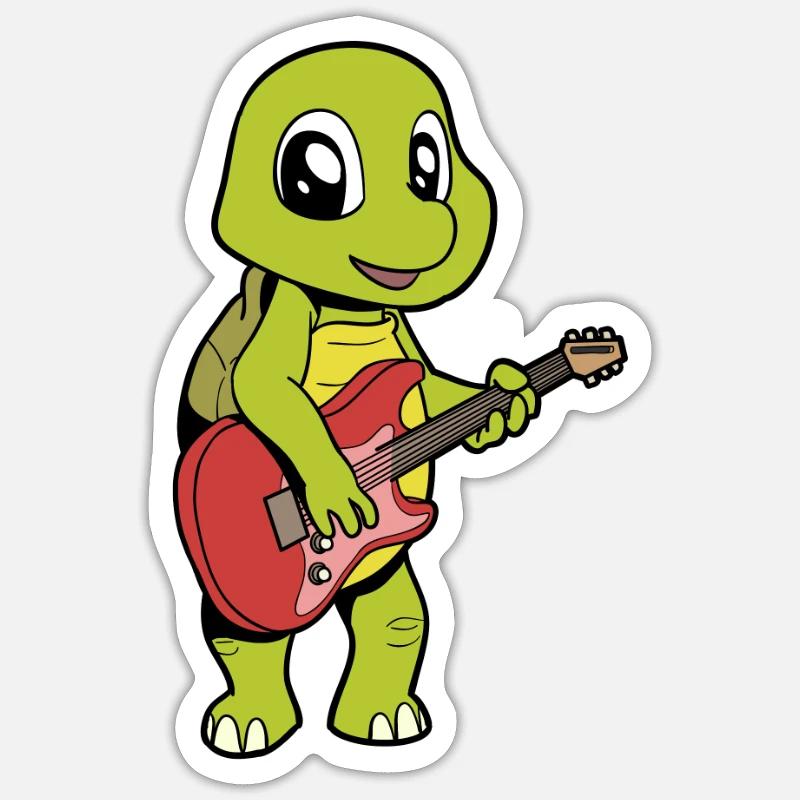 Comic Turtle Plays Electric Guitar - Sticker size S (10 x 10 cm) - white matte
