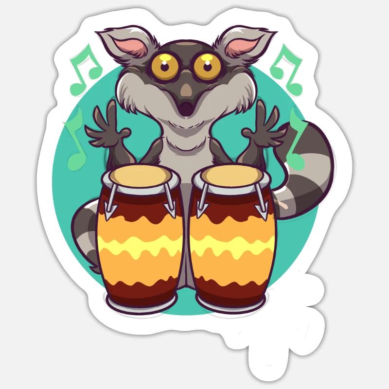 Comic Lemur joue des percussions Sticker taille S (10 x 10 cm)