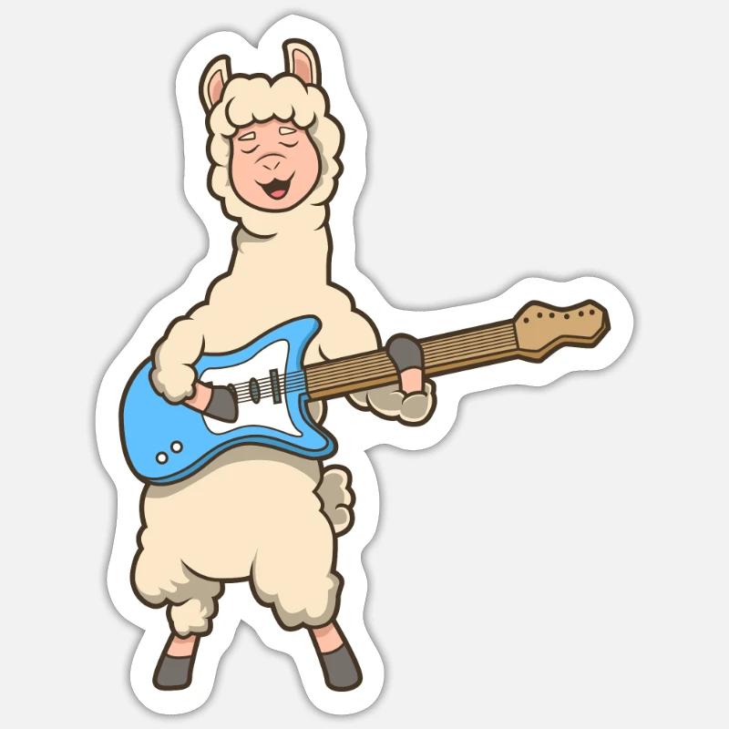Comic Lama spielt E-Gitarre - Sticker Größe S (10 x 10 cm) - Mattweiß