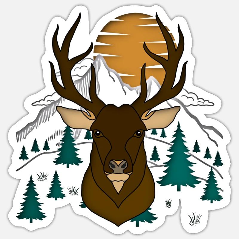 Rothirsch Geweih mit Hirschgeweih - Sticker Größe S (10 x 10 cm) - Mattweiß