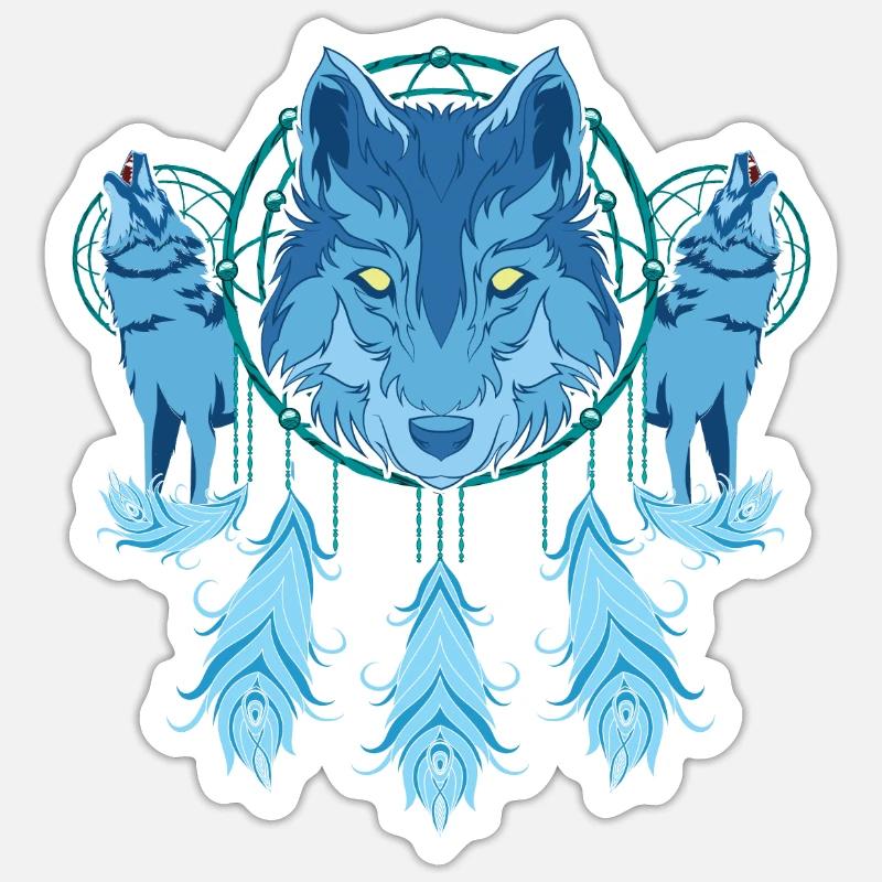 Wolf Traumfänger - Sticker Größe S (10 x 10 cm) - Mattweiß