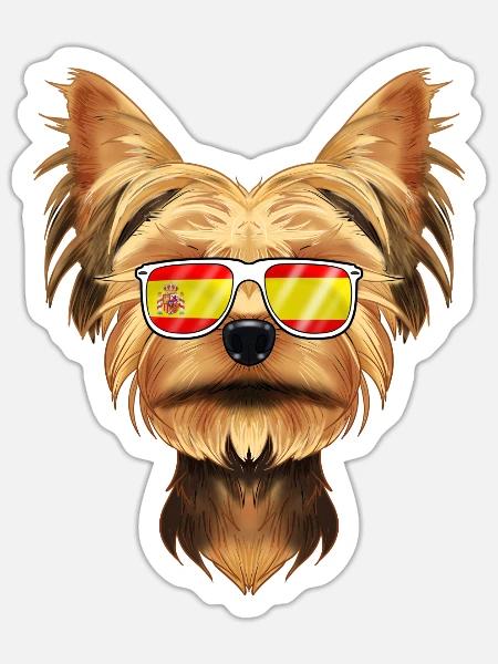 Yorkshire Terrier I Spain Sunglasses I Spanish - Sticker Größe S (10 x 10 cm) - Mattweiß