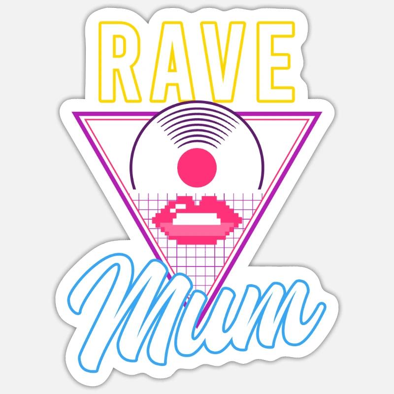 EDM Rave Techno 80s Rave Mama - Sticker Größe S (10 x 10 cm) - Mattweiß