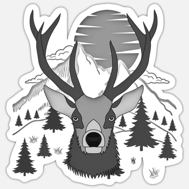 Rothirsch Geweih mit Hirschgeweih - Sticker Größe S (10 x 10 cm) - Mattweiß