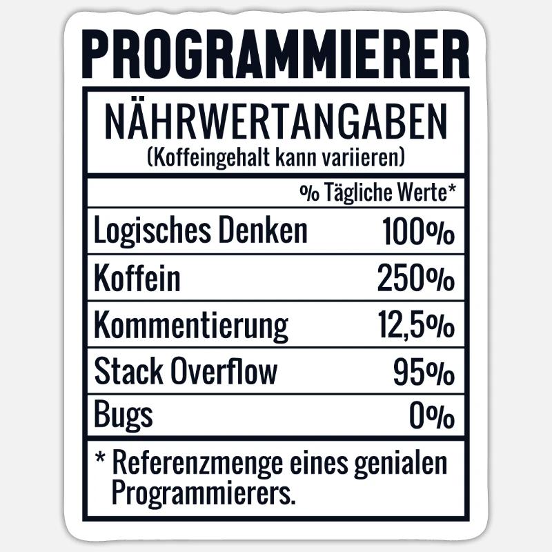 Programmierer Nährwertangaben Developer Coder Sticker Größe S (10 x 10 cm)