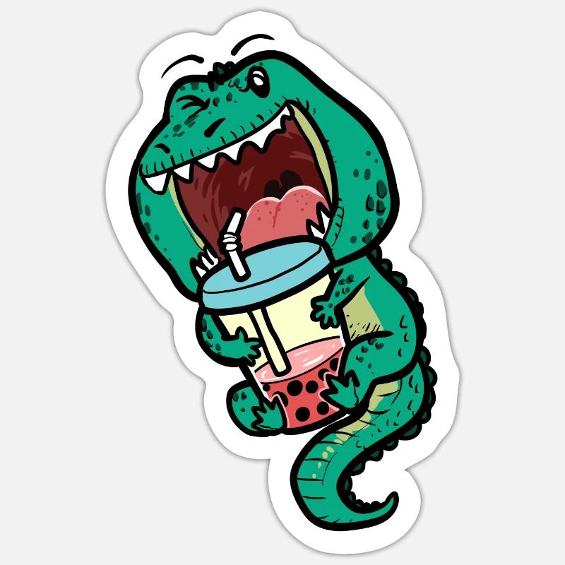 T-Rex Bubble Tea Dino Fan Eistee Saurier Sticker Größe S (10 x 10 cm)
