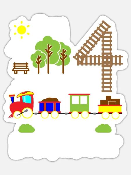 Junge Geburtstag 4 Jahre Zug Eisenbahn Geburtstag - Sticker Größe S (10 x 10 cm) - Mattweiß
