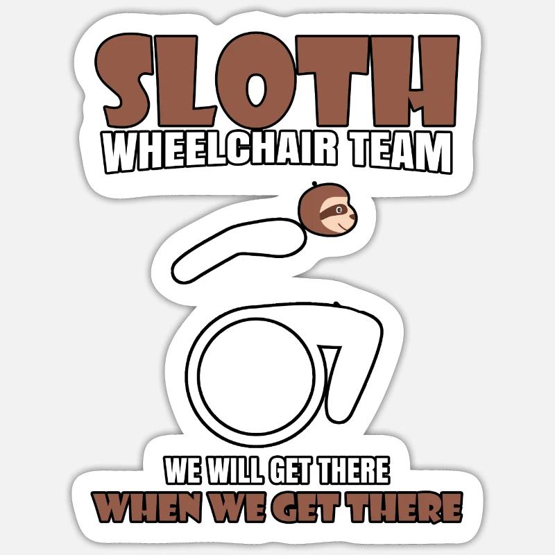 Faultier Rollstuhl Mannschaft - Sticker Größe S (10 x 10 cm) - Mattweiß