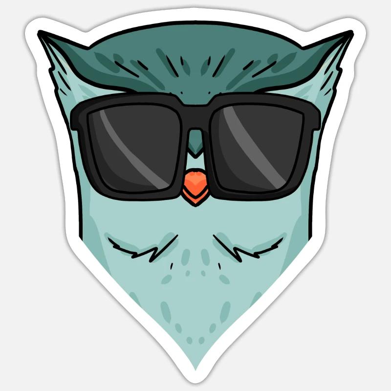 Coole Eule mit Sonnenbrille - Sticker Größe S (10 x 10 cm) - Mattweiß
