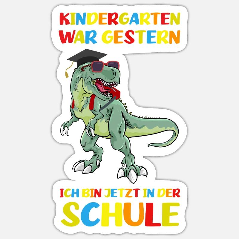 Schulkind Dinosaurier Schulanfänger Geschenk - Sticker Größe S (10 x 10 cm) - Mattweiß