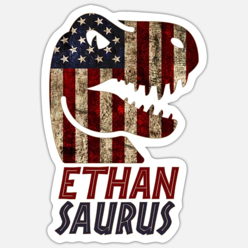 Patriotic Ethan Dinosaur Ethansaurus - Sticker Größe S (10 x 10 cm) - Mattweiß