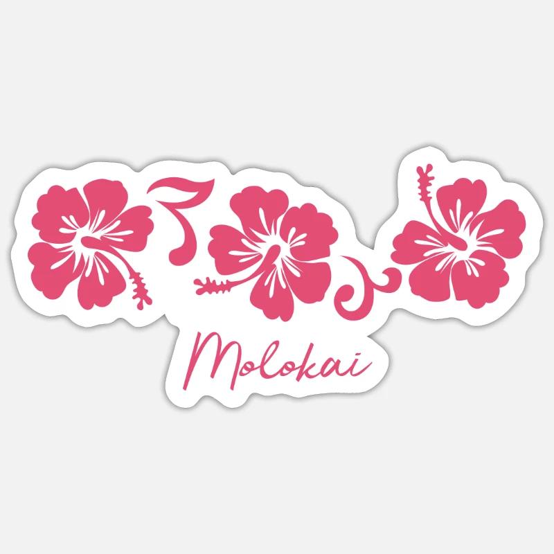 Molokai Hawaii Fleur d’Hibiscus - Sticker taille S (10 x 10 cm) - blanc mat