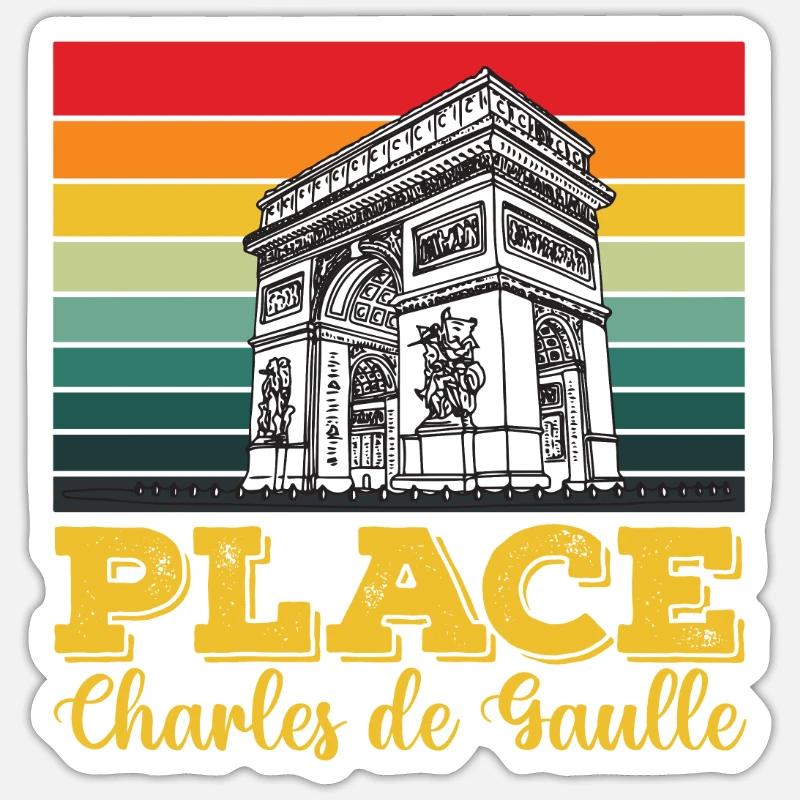 Place Charles de Gaulle Paris Arc de Triomphe - Sticker taille S (10 x 10 cm) - blanc mat