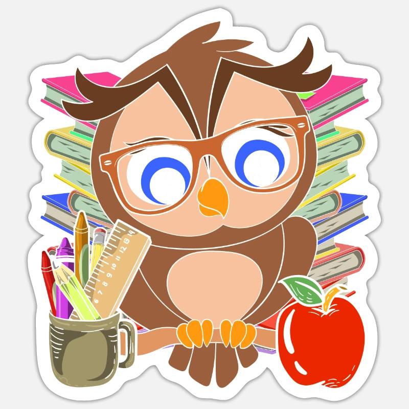 Schule Tiermotiv Geschenk Schulanfänger Eule - Sticker Größe S (10 x 10 cm) - Mattweiß