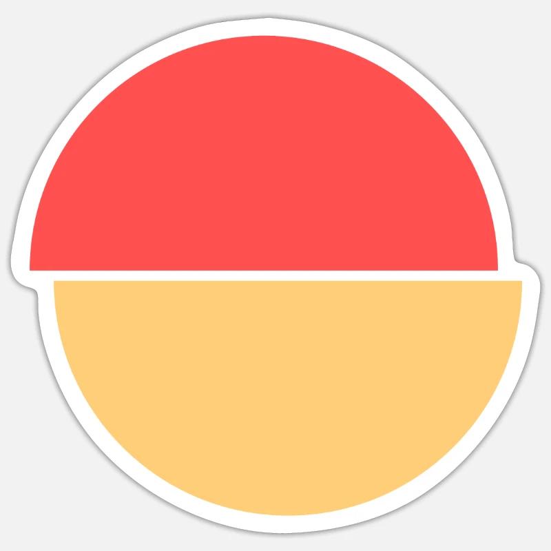 Demi-cercles rouge et jaune Design - Sticker taille S (10 x 10 cm) - blanc mat