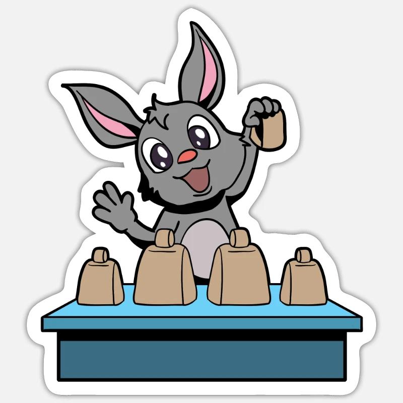 Comic Rabbit Plays Cowbells Sticker size S (10 x 10 cm)