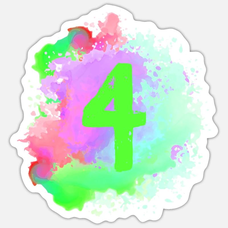 4 Zahl Klecks - Sticker Größe S (10 x 10 cm) - Mattweiß