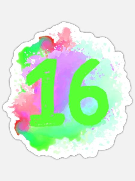 16 Zahl Klecks - Sticker Größe S (10 x 10 cm) - Mattweiß