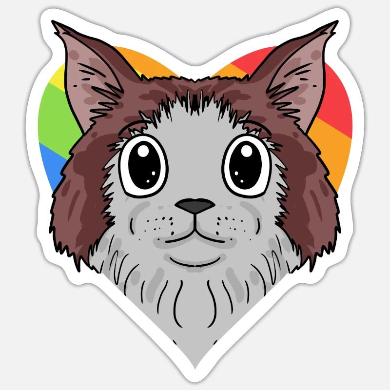 Chat LGBT Maine Coon Rainbow - Sticker taille S (10 x 10 cm) - blanc mat