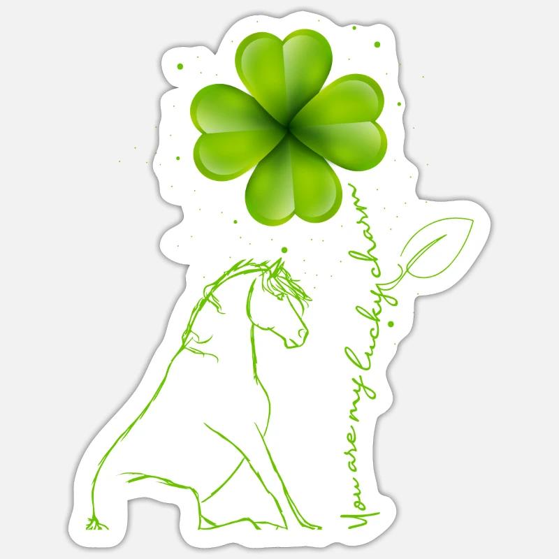 Du bist mein Glücksbringer Pferd Kleeblatt - Sticker Größe S (10 x 10 cm) - Mattweiß