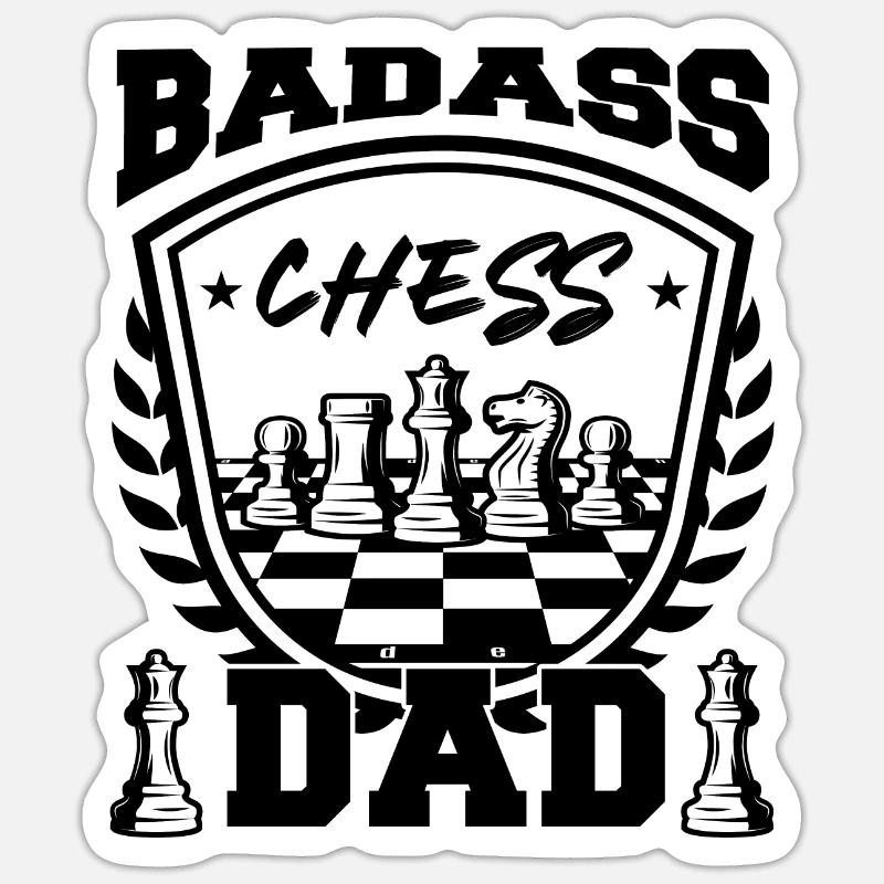 Badass Chess Papa - Sticker taille S (10 x 10 cm) - blanc mat