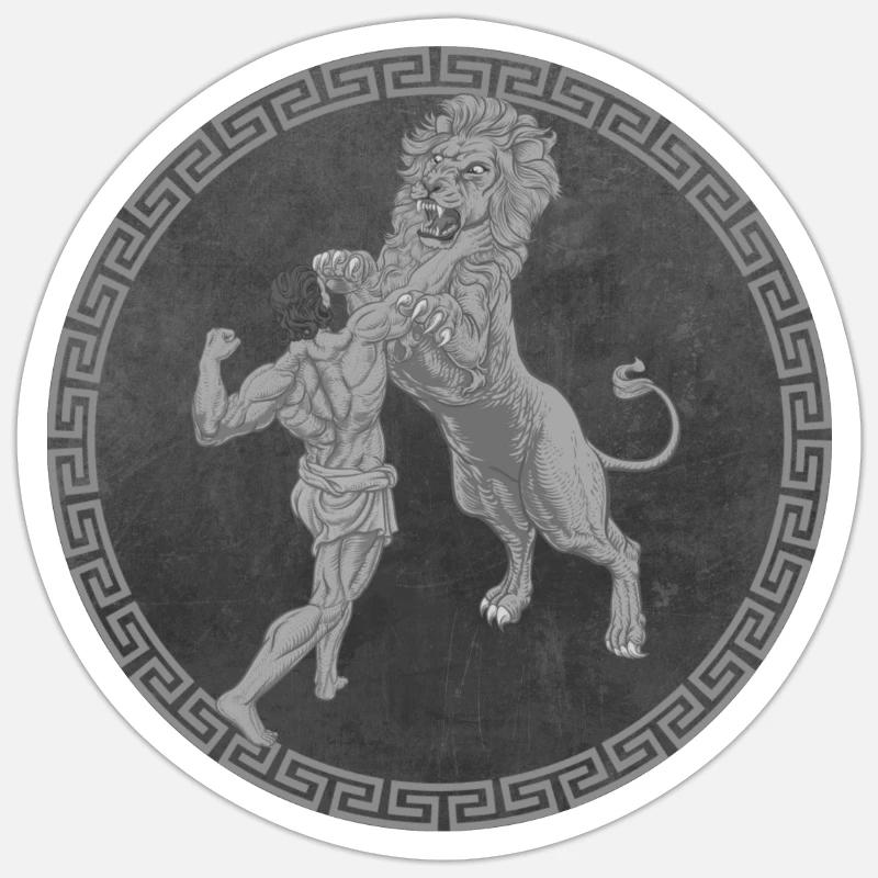 Herkules griechischer Held, Kampf mit Löwe Sticker Größe S (10 x 10 cm)