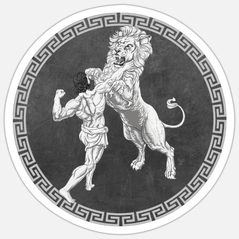 Herkules griechischer Held, Kampf mit Löwe Sticker Größe S (10 x 10 cm)
