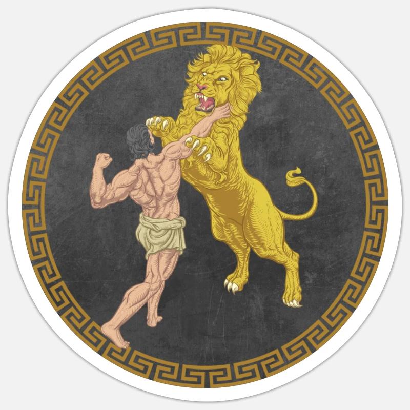 Herkules griechischer Held, Kampf mit Löwe Sticker Größe S (10 x 10 cm)