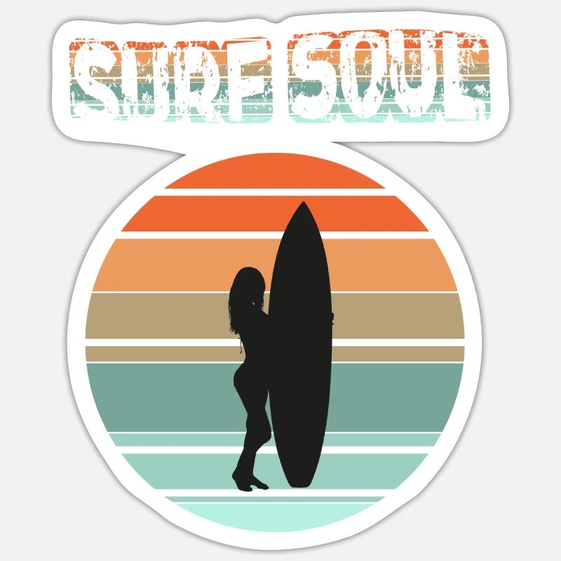 Surfer silhouette with sunset - Sticker size S (10 x 10 cm) - white matte