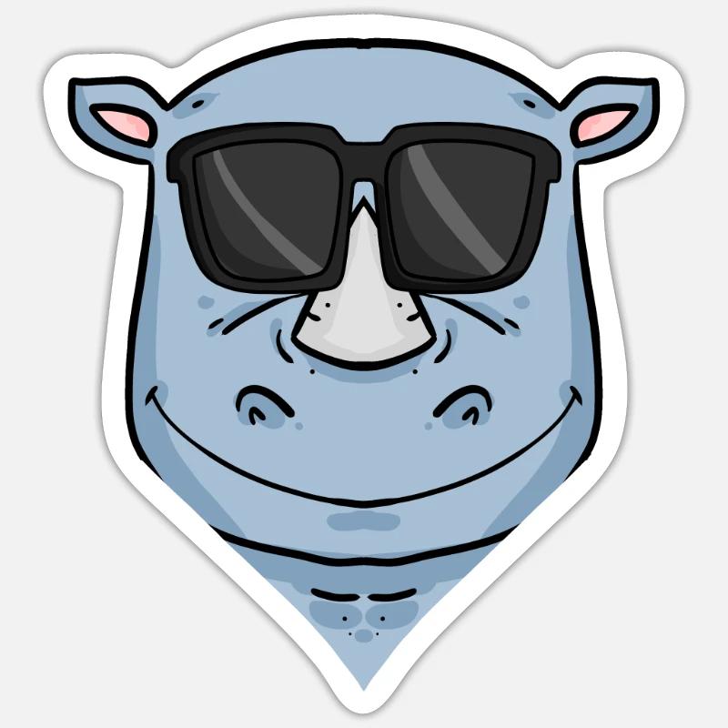 rhinocéros cool - Sticker taille S (10 x 10 cm) - blanc mat