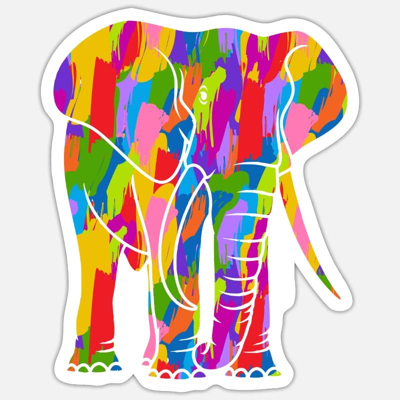 Elefant Bunt - Sticker Größe S (10 x 10 cm) - Mattweiß