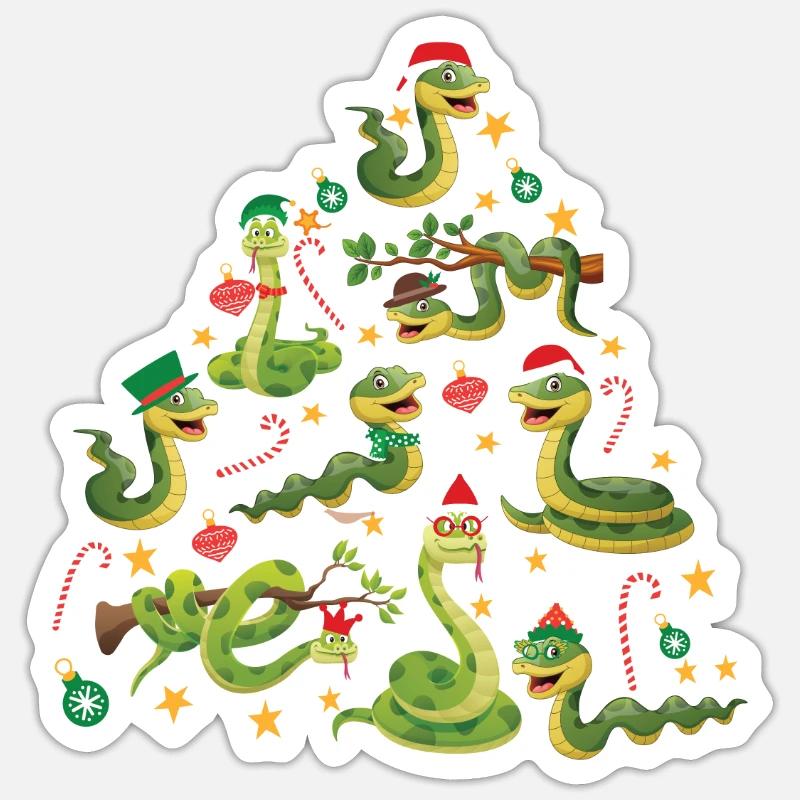 Snake Serpent Christmas Tree - Sticker Größe S (10 x 10 cm) - Mattweiß