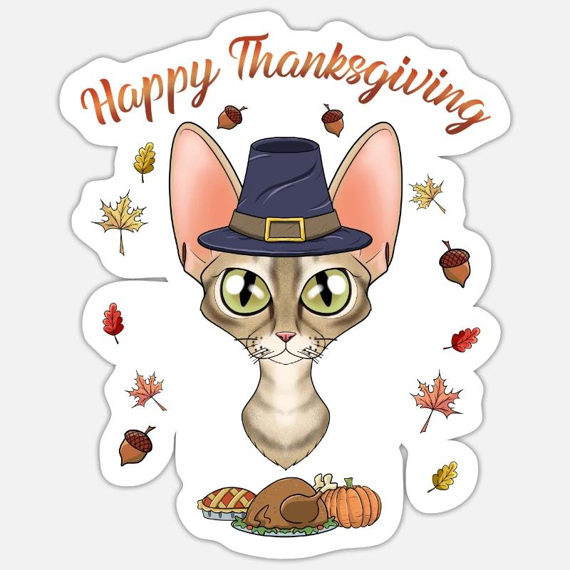 Devon Rex Cat Lover I Happy Thanksgiving - Sticker Größe S (10 x 10 cm) - Mattweiß