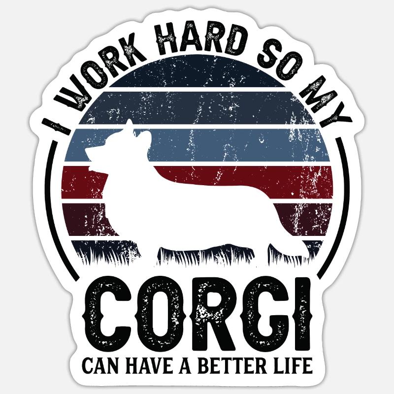 Hart Arbeiten - Retro Corgi - Sticker Größe S (10 x 10 cm) - Mattweiß