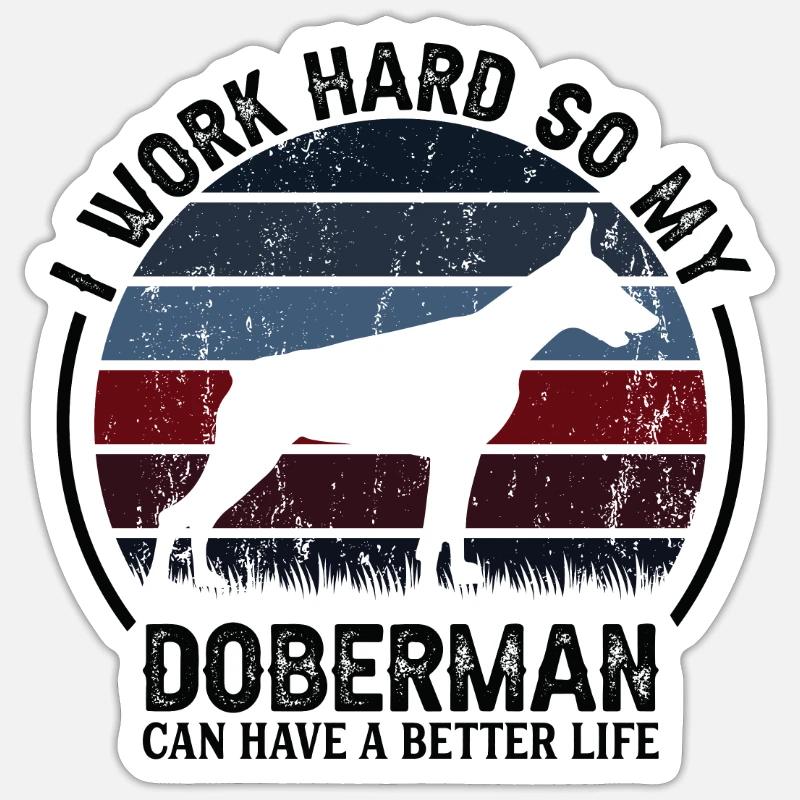 Hard Work - Retro Doberman - Sticker size S (10 x 10 cm) - white matte