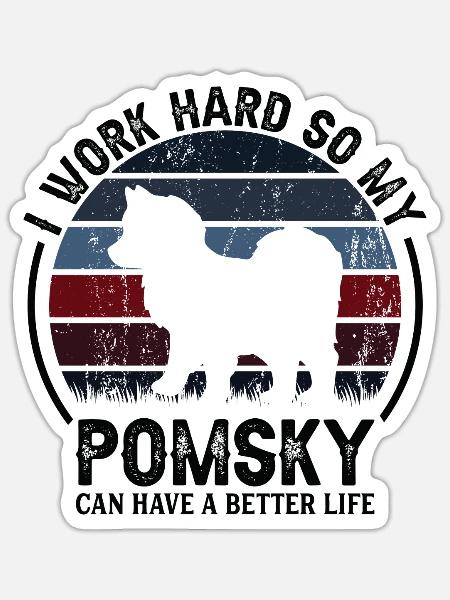 Arbeiten Hart - Retro Pomsky - Sticker Größe S (10 x 10 cm) - Mattweiß