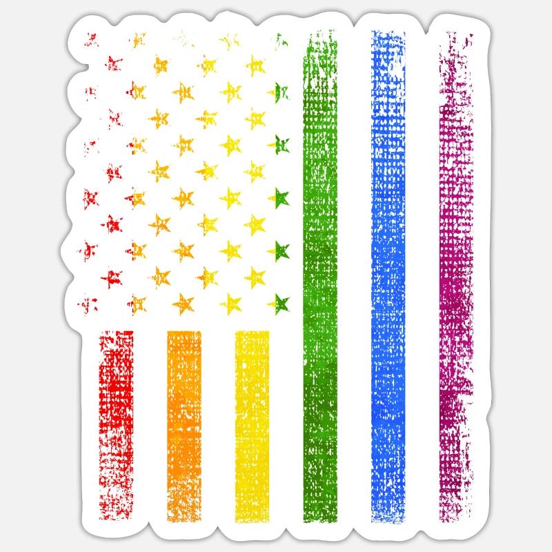 Drapeau américain coloré LGBTQ Pride - Sticker taille S (10 x 10 cm) - blanc mat